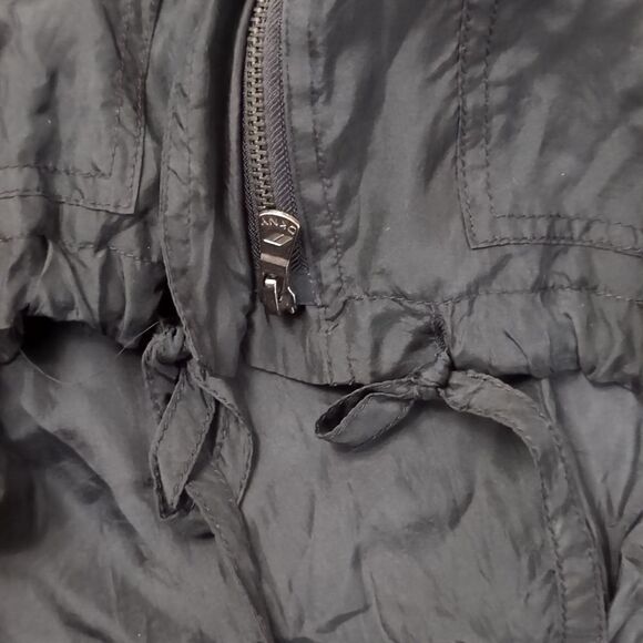 Unique DKNY black silk hooded bomber jacket size 4 small - Picture 6 of 11